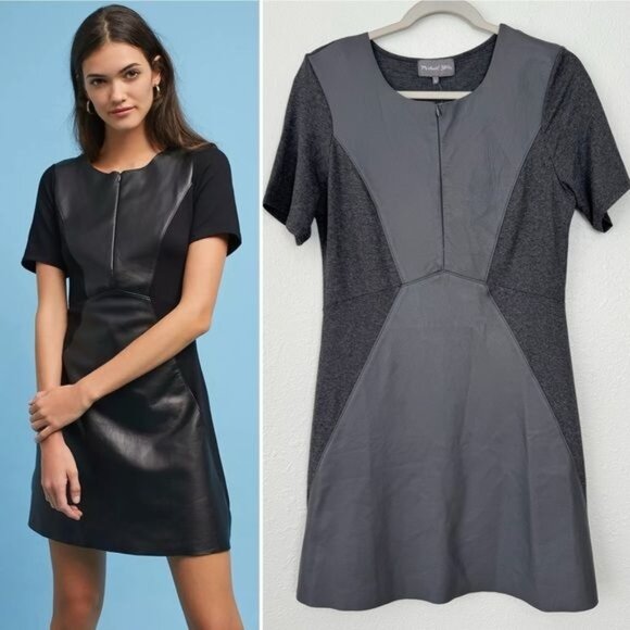 Michael Stars Dresses & Skirts - NWT Michael Stars zip up lambskin leather mix charcoal fit and flare dress M